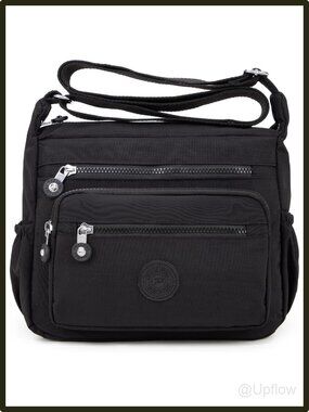 Pealwel Nylon Waterproof Satchel Handbag Black Multi Pocket Crossbody Purse Tote